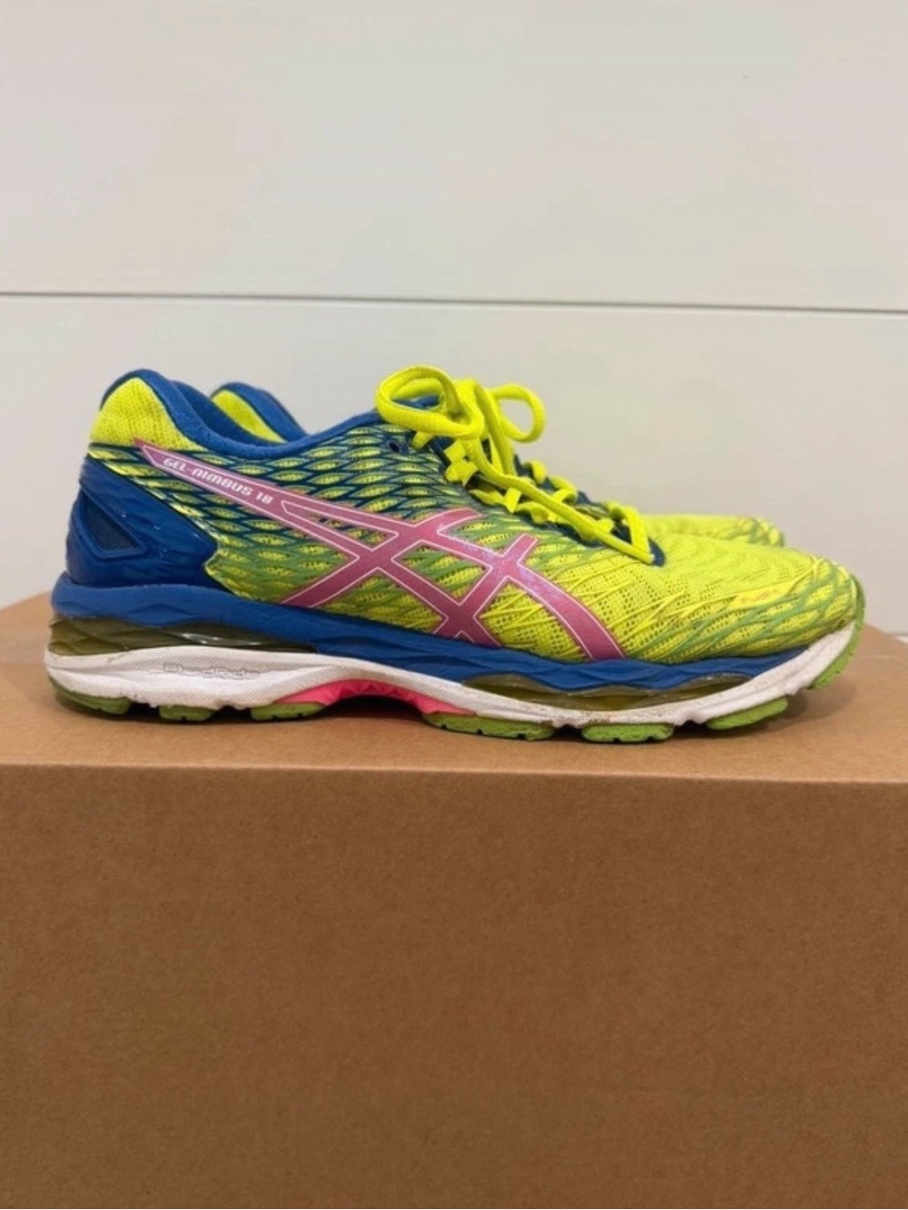 ASICS Women's GEL-Nimbus Running Shoe - Neon Yellow/Pink Blie